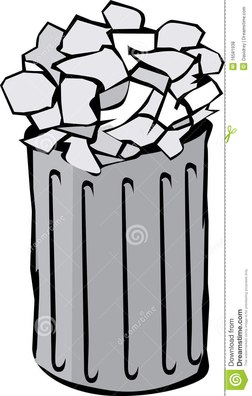 Black And White Illustration Clip Art Of A Trash Can Full Of Papers