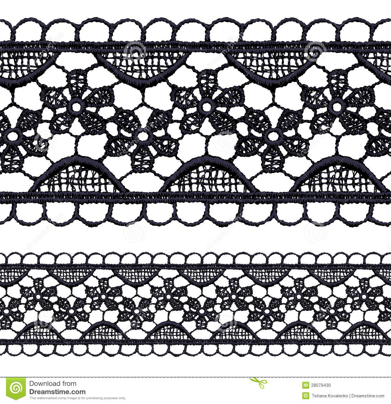 Black Openwork Lace Seamless Border  Realistic Illustration