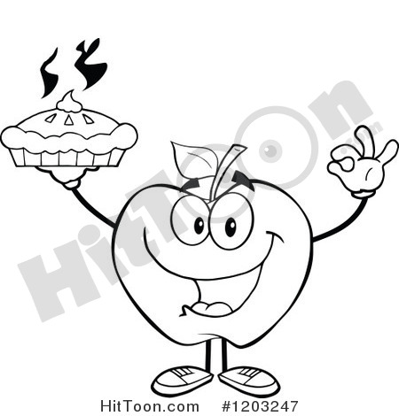 Cartoon Of A Black And White Apple Character Holding A Pie   Royalty    