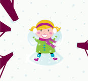 Christmas  Happy Girl In Snow Making Angel Stock Photos