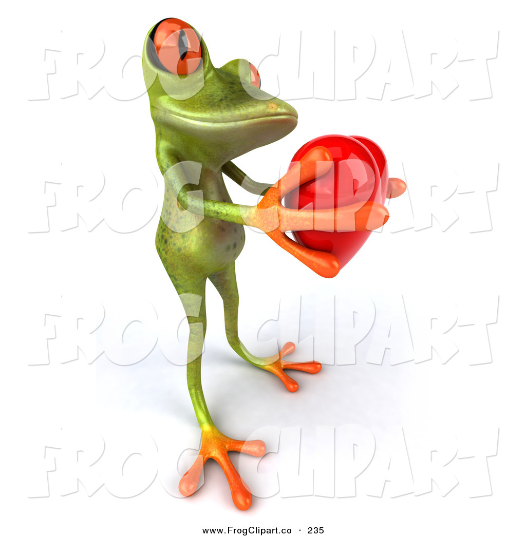 Clip Art Cute Green Tree Frog Giving Red Heart His Valentine