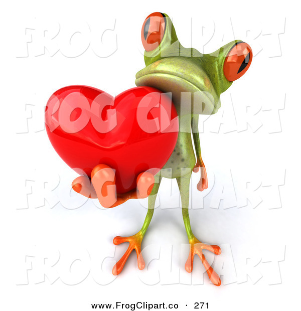 Clip Art Of A Cute Green Tree Frog Giving A Red Heart As A Present