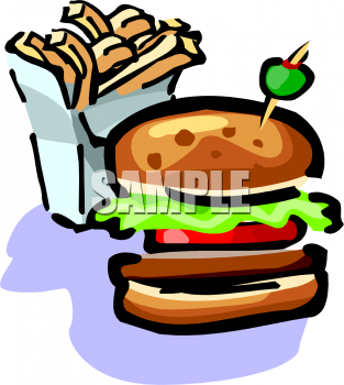 Clip Art Picture Of A Hamburger Served With Fries