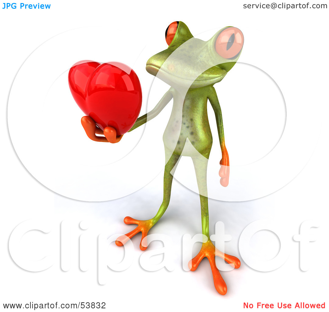 Clipart Illustration Of A Cute 3d Green Tree Frog Giving A Red Heart