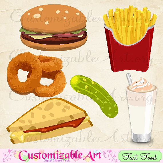 Fast Food Clip Art Digital Fast Food Meal Clipart Ham Cheese Burger    