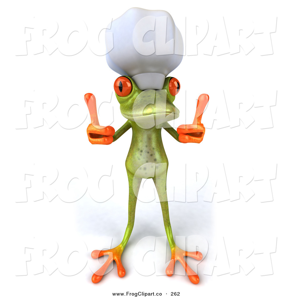 Green Tree Frog Chef Giving Two Thumbs Up On White Cute Green Tree