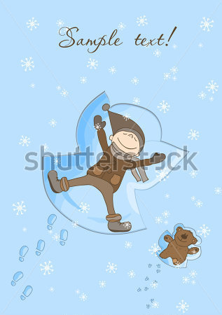 Happy Boy Making A Snow Angel Xmas Card Stock Vector   Clipart Me