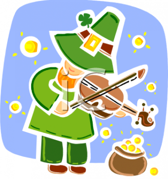 Leprechaun Playing A Fiddle   Royalty Free Clipart Picture