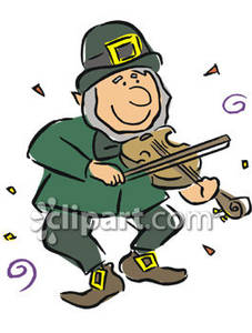 Leprechaun Playing A Fiddle   Royalty Free Clipart Picture