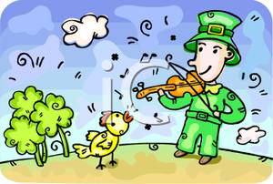 Leprechaun Playing Fiddle   Royalty Free Clipart Picture