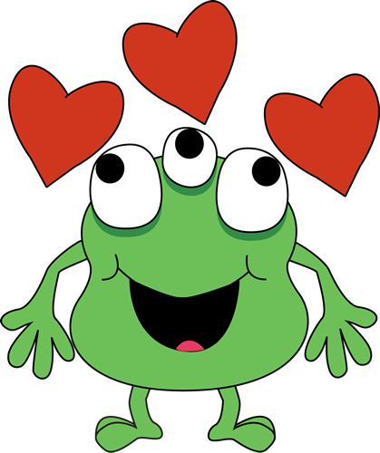 Monster Love Clip Art Image   Green Monster With Three Eyes And Three