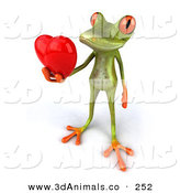Of A Cute Green Tree Frog Giving A Red Heart Over White By Julos