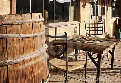 Old Western Town General Store With Flour Barrel And Checkerboard