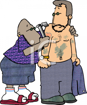 Royalty Free Clipart Image Cartoon Of A Tattooed Man Getting New