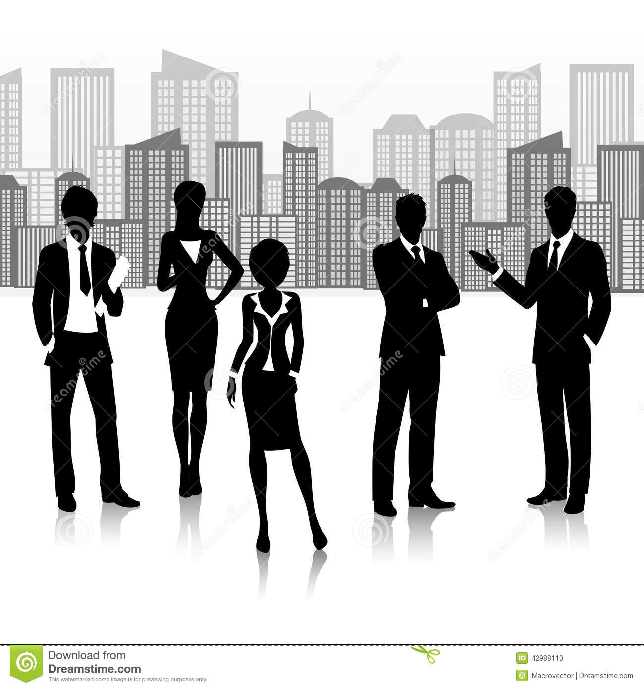 Silhouette Business Group Team People On Buildings Landscape Vector    