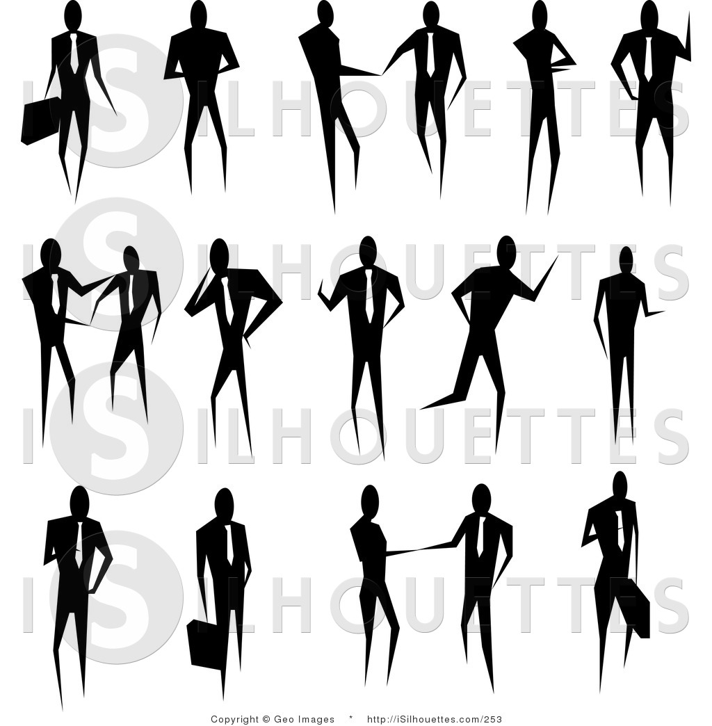     Silhouetted Business People Conducting Business And Standing In Poses