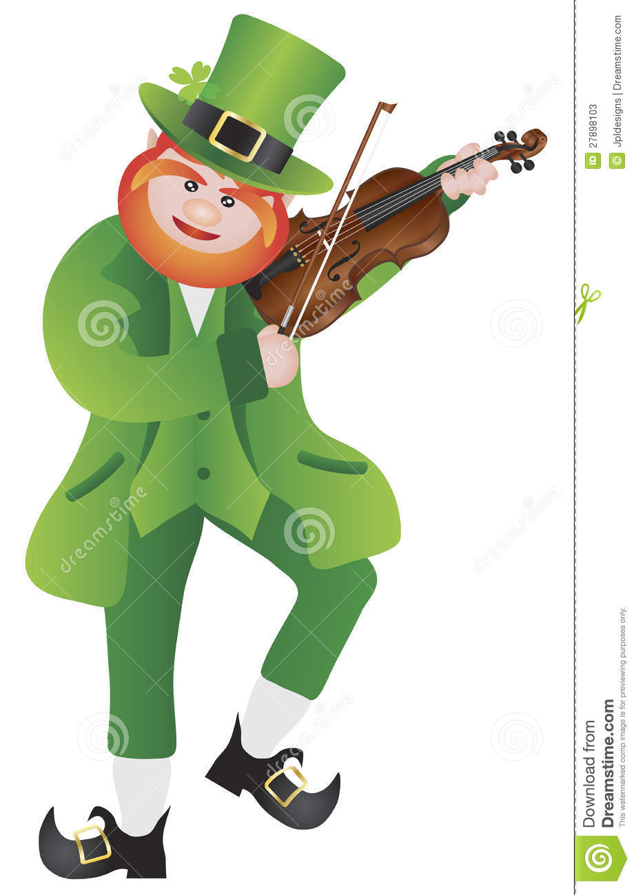 St Patricks Day Irish Leprechaun Fiddler Playing The Violin    
