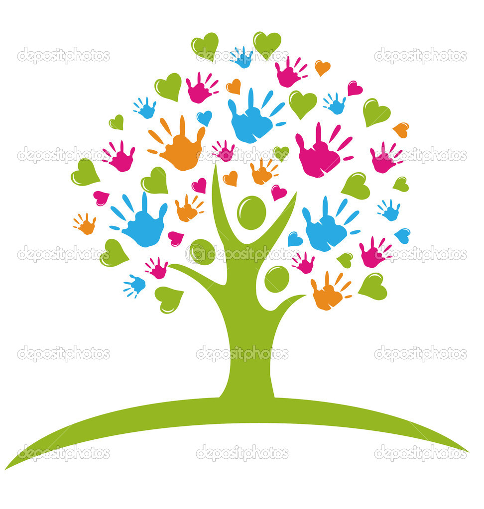Tree With Hands And Hearts Figures Logo   Stock Vector   Glopphy