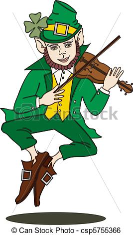 Vector   Fiddle Playing Leprechaun Silo   Stock Illustration Royalty