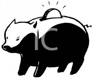 Black And White Piggy Bank   Royalty Free Clipart Picture