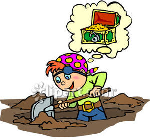     Boy Pirate Digging For Buried Treasure   Royalty Free Clipart Picture