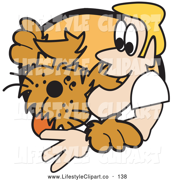 Clip Art Of A Happy Man With His Loving Pet Dog Clipart