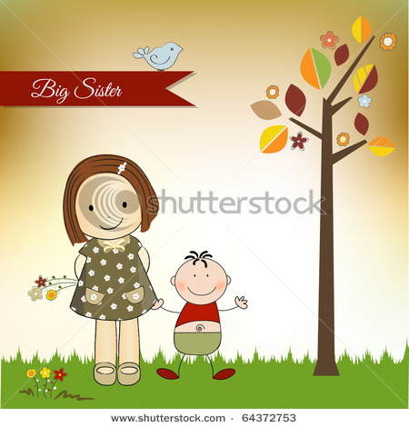 Clip Art Picture Of Two Happy Kids A Little Brother And Big Sister