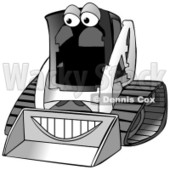 Clipart Of A Grayscale Happy Bobcat Machine Character   Royalty Free    