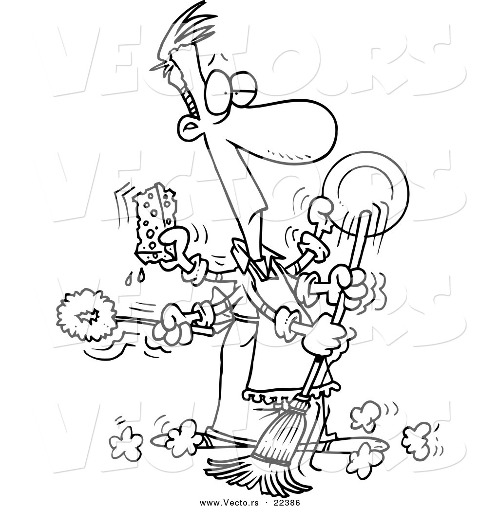Larger Preview  Vector Of A Cartoon Man Spring Cleaning   Coloring    