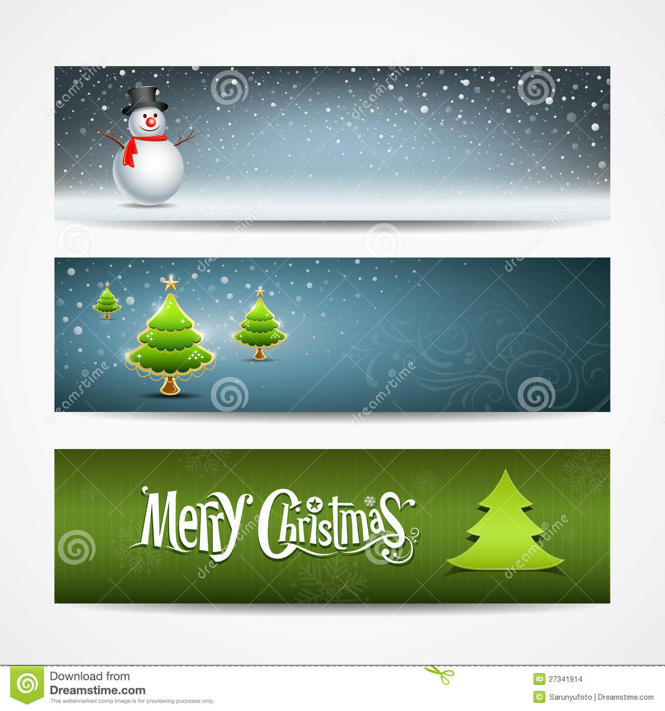 Merry Christmas Banners Horizontal Design Background Set Illustration