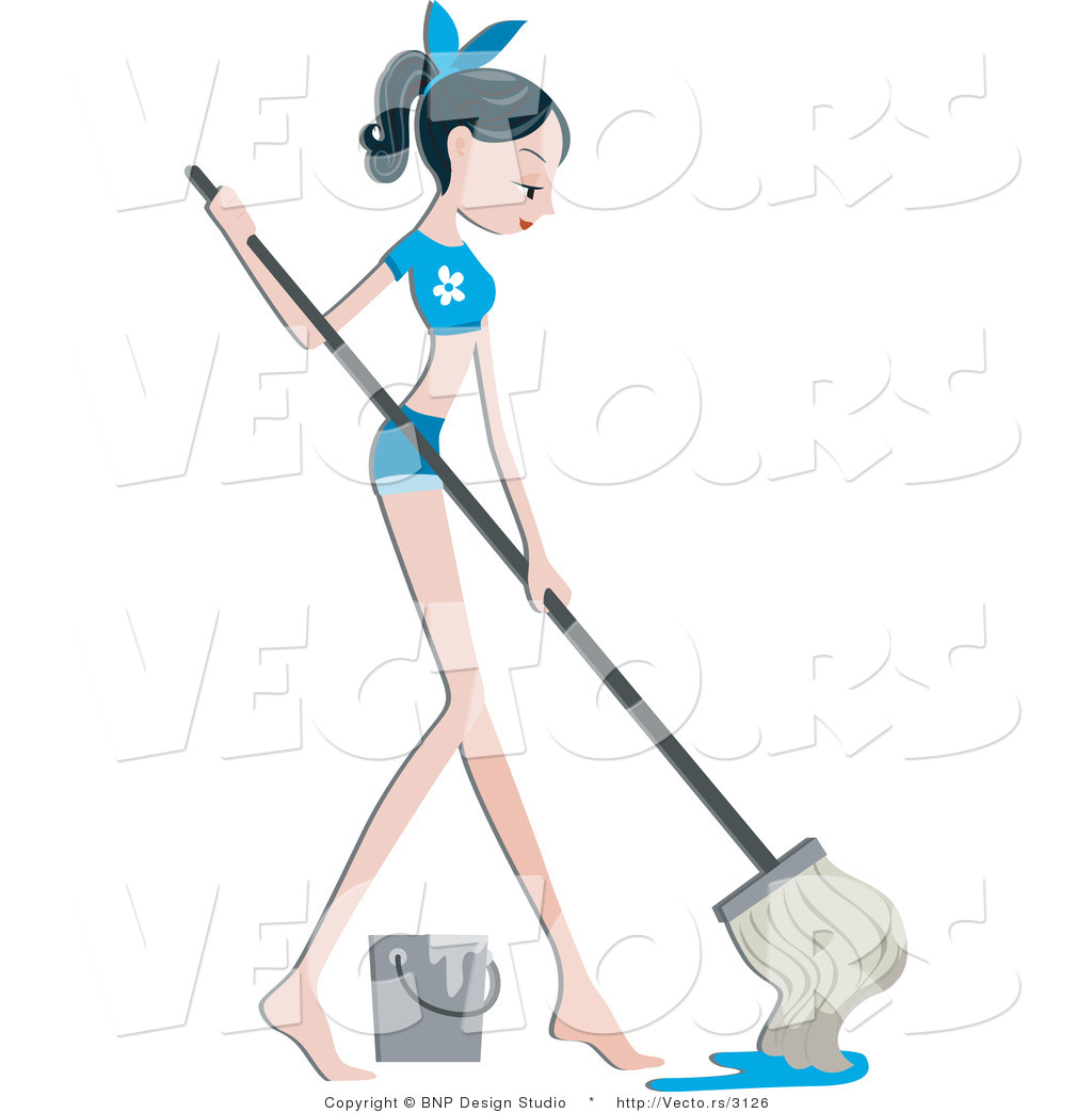 Pretty Girl Mopping A Floor Girl Scrubbing Dirty Toilet On Cleaning    