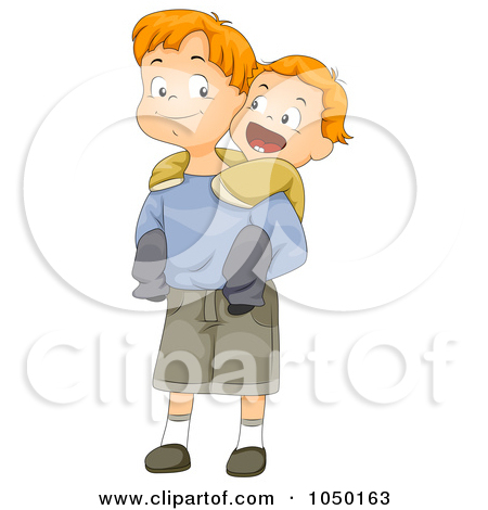 Rf Clip Art Illustration Of A Boy Jumping On His Big Brothers Back Jpg