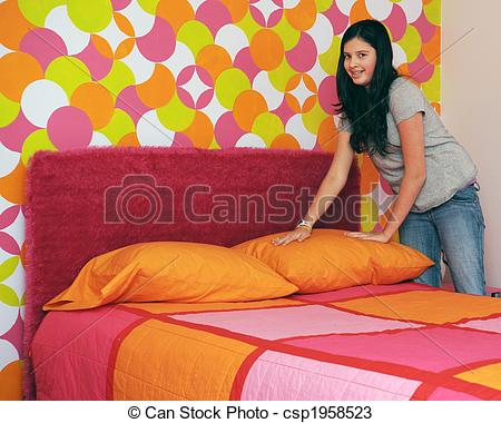Stock Photos Of Making My Bed   A Preteen Girl Happily Making Her Bed