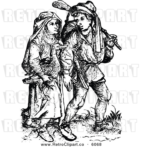 Vector Clipart Of A Retro Black And White Medieval Peasants By Prawny    