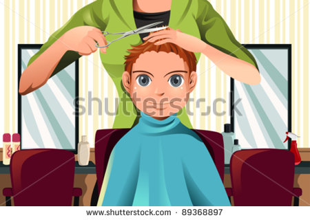 Vector Illustration Of A Boy Getting A Haircut   Stock Vector