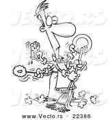 Vector Of A Cartoon Man Spring Cleaning   Coloring Page Outline By Ron    