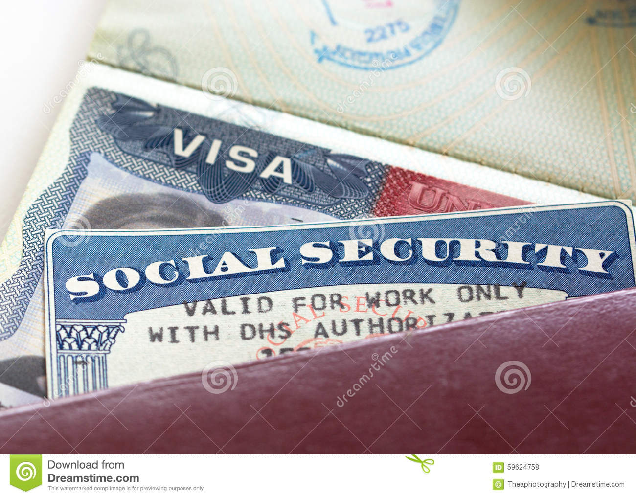 American Visa And Social Security Card Valid For Work Only With Dhs    