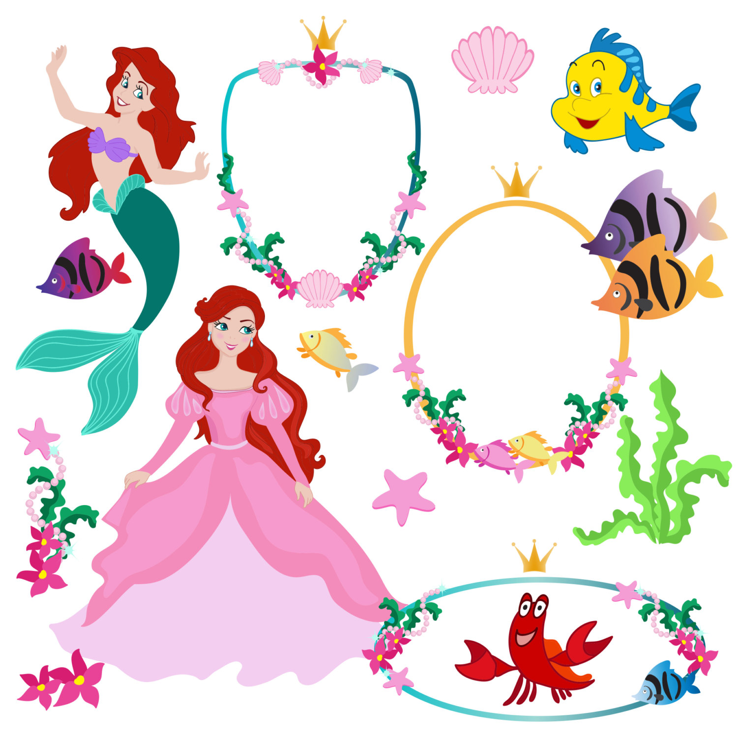 Ariel Silhouette Clip Art Princess Mermaid Ariel Digital Clipart For