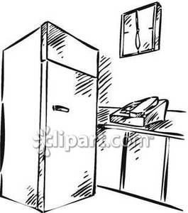 Black And White Kitchen With Refrigerator Royalty Free Clipart Picture