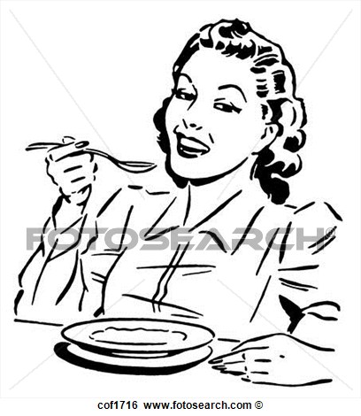 Black And White Version Of A Vintage Style Portrait Of A Woman Eating    