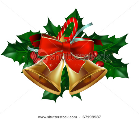 Christmas Bells With Holly Leaves Berry   Vector Clipart Illustration