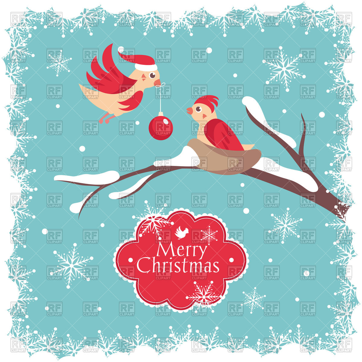 Christmas Card With Two Birds On Branch   Winter Time 50725 Download