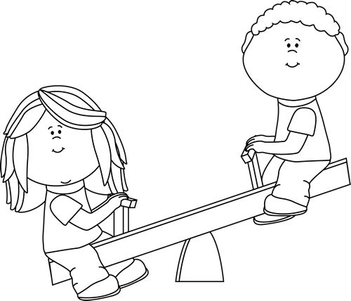 Clip Art Black And White   Black And White Kids On Teeter Totter Clip