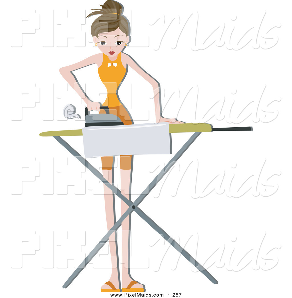 Clipart Of A Pretty Home Maker Ironing Clothes In The House By Bnp