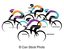 Cyclists Racers Colorful Cartoon   Four Stylized Cyclists   