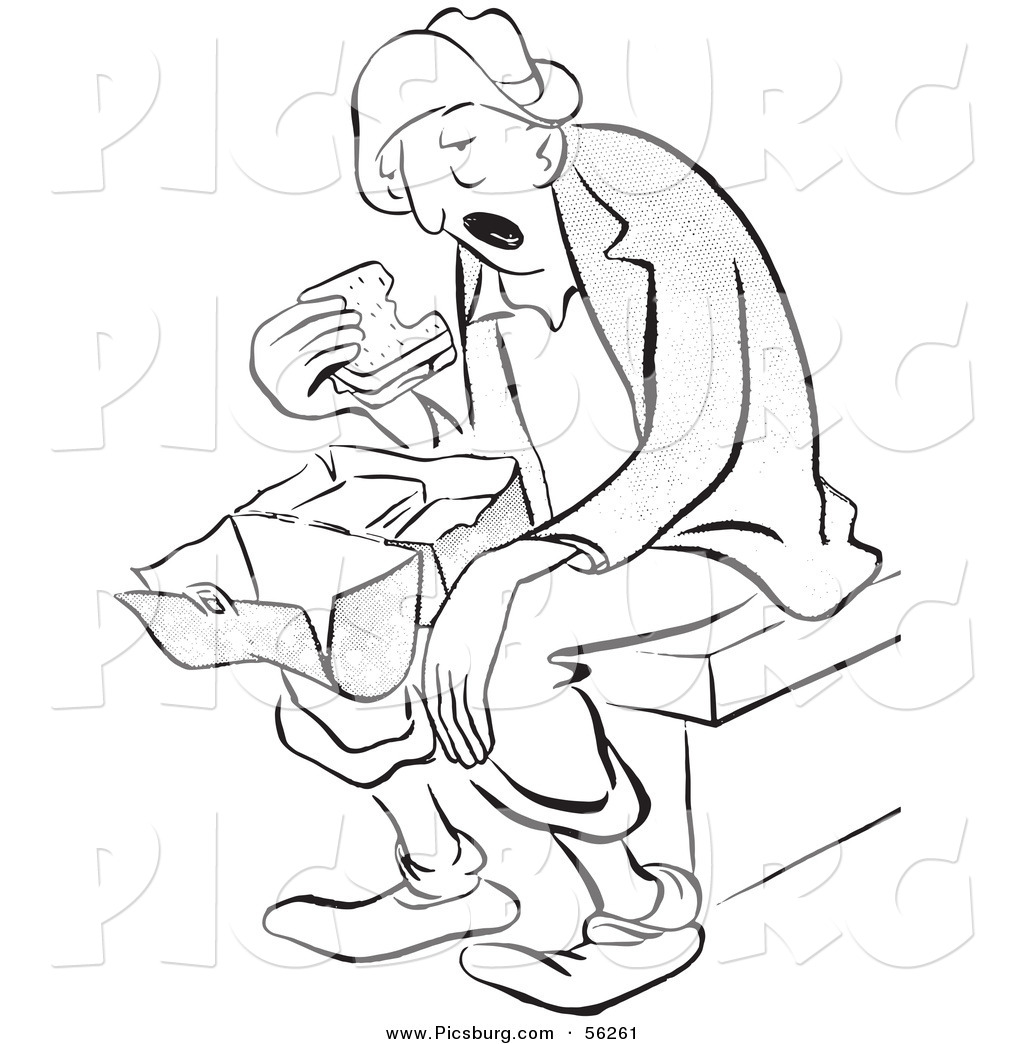 Eating Unpalatable Sandwich For Lunch   Black And White Line Art By