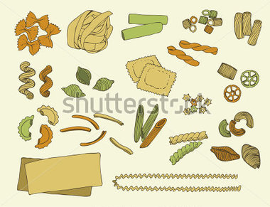 Food   Drinks   Italian Pasta Color Vector Set On A Beige Background