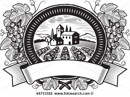 Harvest Label In Woodcut Style  Black And White Vector Illustration