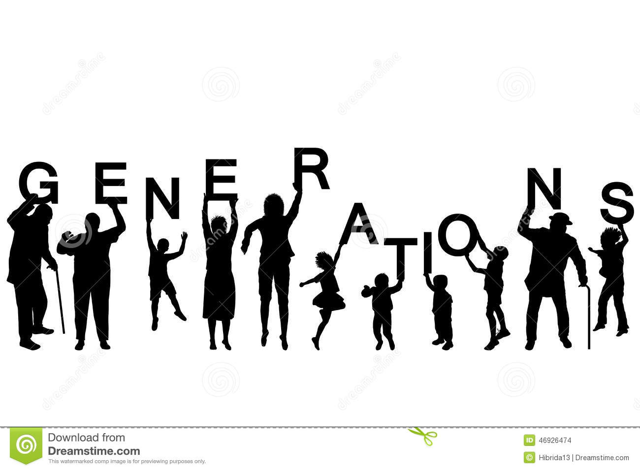 People Silhouettes Of Different Ages Holding The Letters Of The Stock