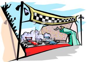 Race Cars Crossing The Finish Line   Clipart